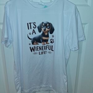Wienerful Life White Dog T-Shirt Size Med.